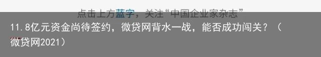 11.8亿元资金尚待签约，微贷网背水一战，能否成功闯关？（微贷网2021）