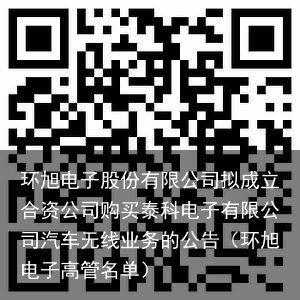 环旭电子股份有限公司拟成立合资公司购买泰科电子有限公司汽车无线业务的公告（环旭电子高管名单）