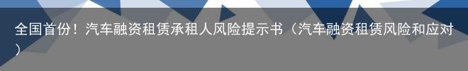 全国首份！汽车融资租赁承租人风险提示书（汽车融资租赁风险和应对）