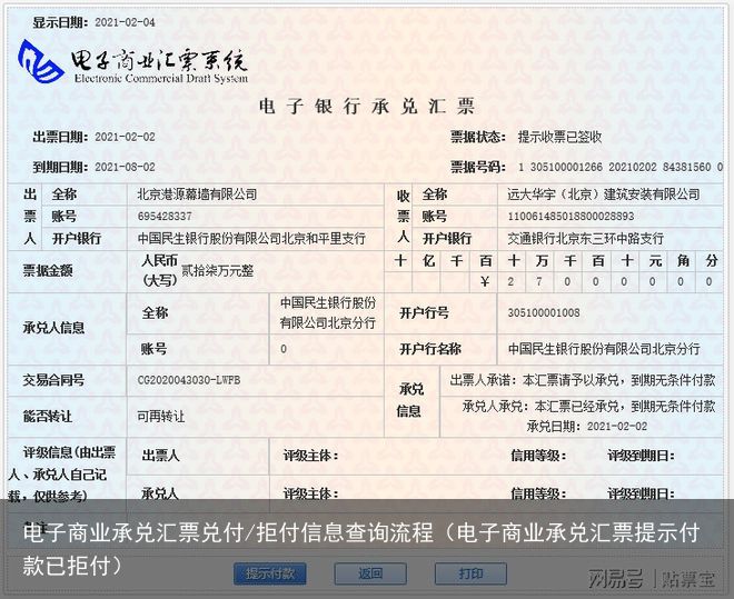 电子商业承兑汇票兑付/拒付信息查询流程（电子商业承兑汇票提示付款已拒付）