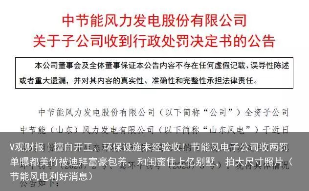 V观财报｜擅自开工、环保设施未经验收！节能风电子公司收两罚单曝都美竹被迪拜富豪包