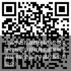 江苏中超控股股份有限公司关于控股孙公司取得美国发明专利证书的公告（中超控股公司简介）