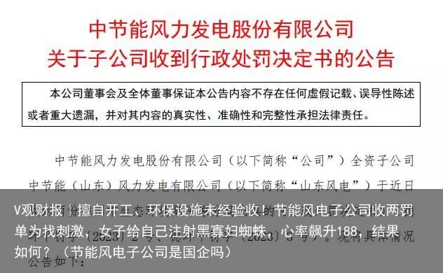 V观财报｜擅自开工、环保设施未经验收！节能风电子公司收两罚单为找刺激，女子给自己注射黑寡妇蜘蛛，心率飙升188，结果如何？（节能风电子公司是国企吗）