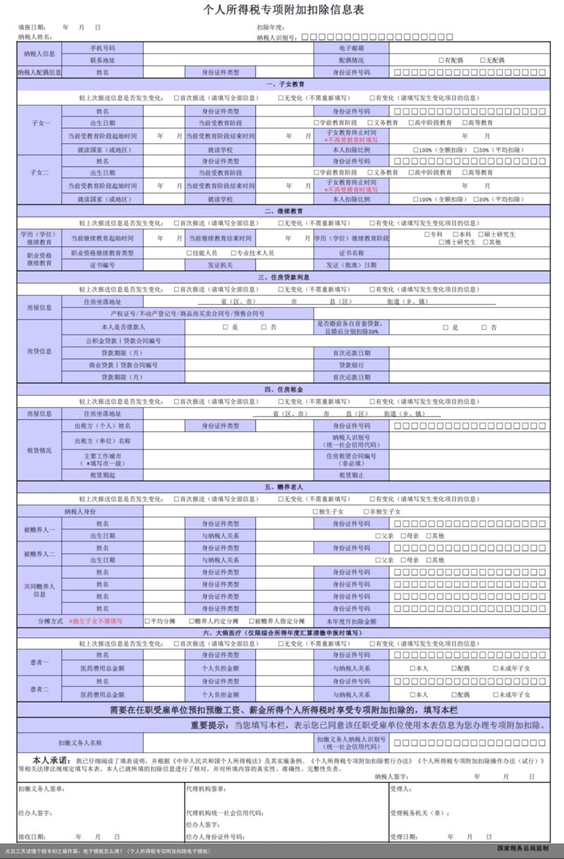 元旦三天读懂个税专扣之操作篇：电子模板怎么填？（个人所得税专项附加扣除电子模板）