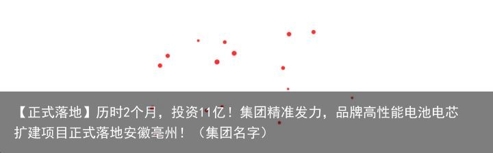 【正式落地】历时2个月，投资11亿！集团精准发力，品牌高性能电池电芯扩建项目正式落地安徽亳州！（集团名字）