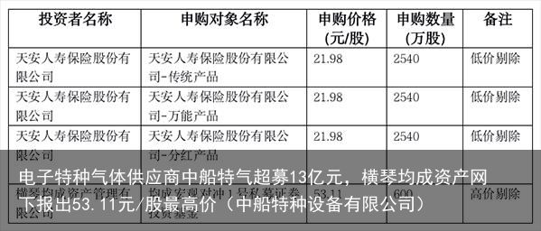 电子特种气体供应商中船特气超募13亿元，横琴均成资产网下报出53.11元/股最高价（中船特种设备有限公司）