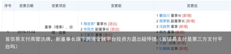 首信易支付高管洗牌，新董事长旗下跨境金融平台投资方退出疑停摆（首信易支付是第三方支付平台吗）