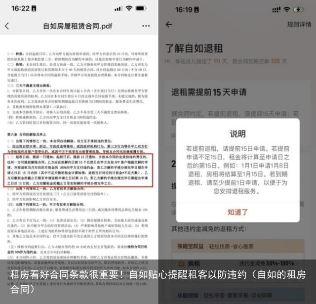 租房看好合同条款很重要！自如贴心提醒租客以防违约（自如的租房合同）