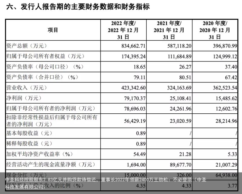 中圣科技控股股东2.83亿元并购贷款待偿还，董事长2022年领薪2400万王劲松：不必登顶（中圣科技发展有限公司）