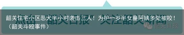 韶关住宅小区恶犬半小时袭击三人！为护一岁半女童阿姨多处被咬！（韶关斗殴事件）