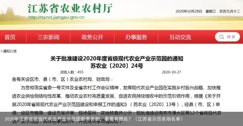 2020年江苏省级现代农业产业示范园新秀亮相，看看有哪些？（江苏省示范农场名单）
