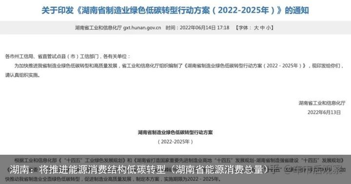 湖南：将推进能源消费结构低碳转型（湖南省能源消费总量）