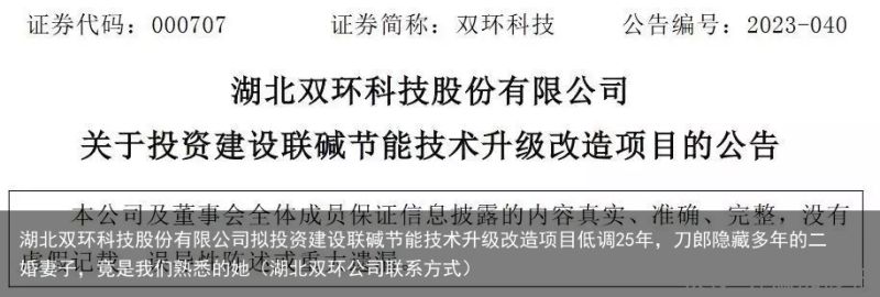 湖北双环科技股份有限公司拟投资建设联碱节能技术升级改造项目低调25年，刀郎隐藏多年的二婚妻子，竟是我们熟悉的她（湖北双环公司联系方式）