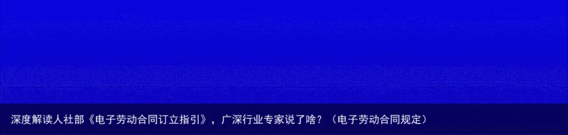 深度解读人社部《电子劳动合同订立指引》，广深行业专家说了啥？（电子劳动合同规定）