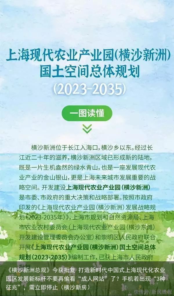 《横沙新洲总规》今获批复 打造新时代中国式上海现代化农业园区发展新标杆不要再偷看“成人网站”了？手机若出现“3种征兆”，需立即停止（横沙新房）