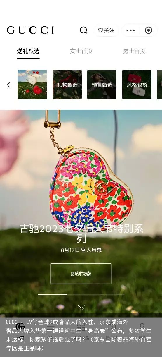 GUCCI、LV等全球9成奢品大牌入驻，京东成海外奢品大牌入华第一通道初中生“身