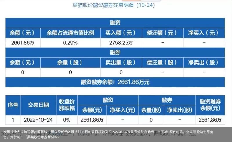 炭黑行业龙头加码新能源领域，黑猫股份纳入融资融券标的首日获融资买入2758.25万元猫妈被救助后，生下3种颜色的猫，全家撞脸迪士尼角色，好梦幻！（黑猫股份碳基新材料）