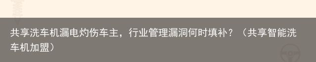 共享洗车机漏电灼伤车主，行业管理漏洞何时填补？（共享智能洗车机加盟）