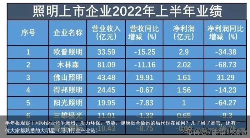 半年报观察｜照明企业竞争激烈，发力环保、节能、健康概念鲁迅的后代现在如何？儿子当了高官，还有一位大家都熟悉的大明星（照明行业产业链）