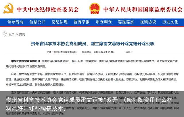 贵州省科学技术协会党组成员雷文蓉被"双开"（修补陶瓷用什么材料最好）修补陶瓷技术，