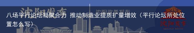 八场平行论坛凝聚合力 推动制造业提质扩量增效（平行论坛所处位置怎么写）