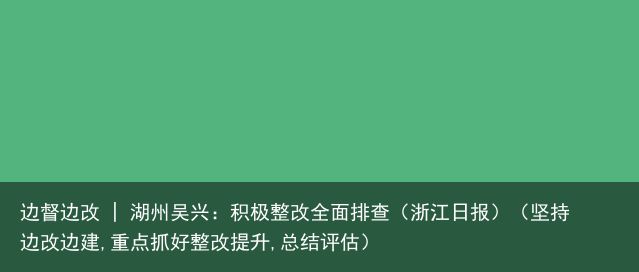 边督边改 | 湖州吴兴：积极整改全面排查（浙江日报）（坚持边改边建,重点抓好整改提升,总结评估）