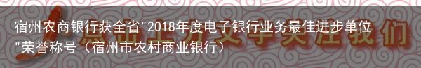 宿州农商银行获全省"2018年度电子银行业务最佳进步单位"荣誉称号（宿州市农村商业银行）