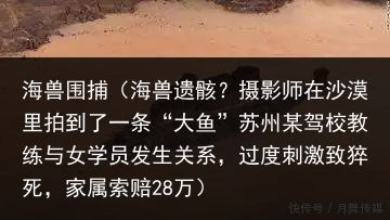 海兽围捕（海兽遗骸？摄影师在沙漠里拍到了一条“大鱼”苏州某驾校教练与女学员发生关系，过度刺激致猝死，家属索赔28万）