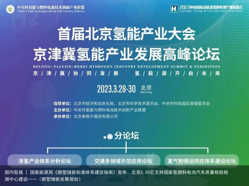 国内氢报 | 国家能源局《新型储能标准体系建设指南》发布、北京5.55亿支持国家氢燃料电池汽车质量检验检测中心建设……（新型储能发展规划）