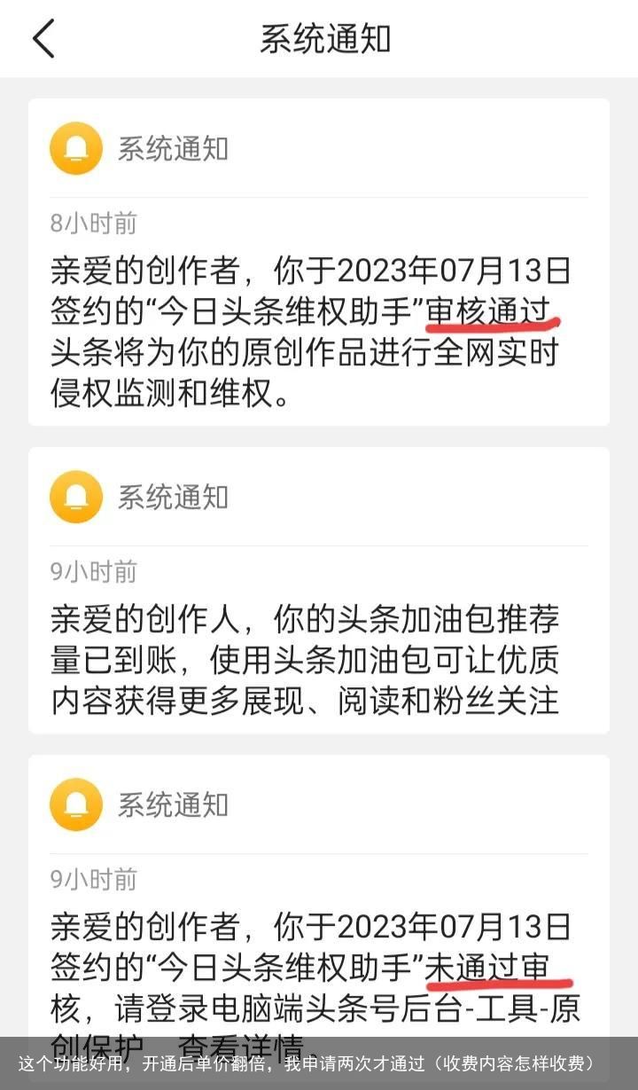 这个功能好用，开通后单价翻倍，我申请两次才通过（收费内容怎样收费）