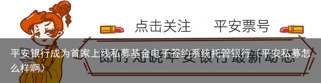 平安银行成为首家上线私募基金电子签约系统托管银行（平安私募怎么样啊）