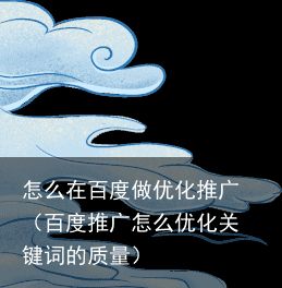 怎么在百度做优化推广（百度推广怎么优化关键词的质量）
